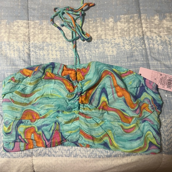 NWT Wild Fable. L Aqua Swirl Halter Crop Top - Picture 5 of 8